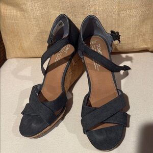 TOMS Blue/ Jean  Strappy Wedge Sandals